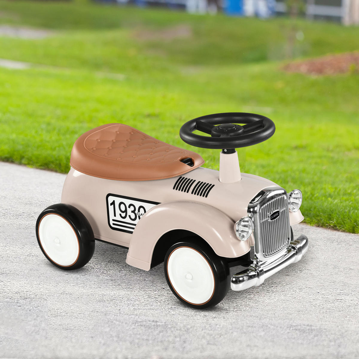 KINDER RUTSCHAUTO, Cremeweiß, Kunststoff+ Metall - Creme, Metall (58/27/35cm) - AIYAPLAY