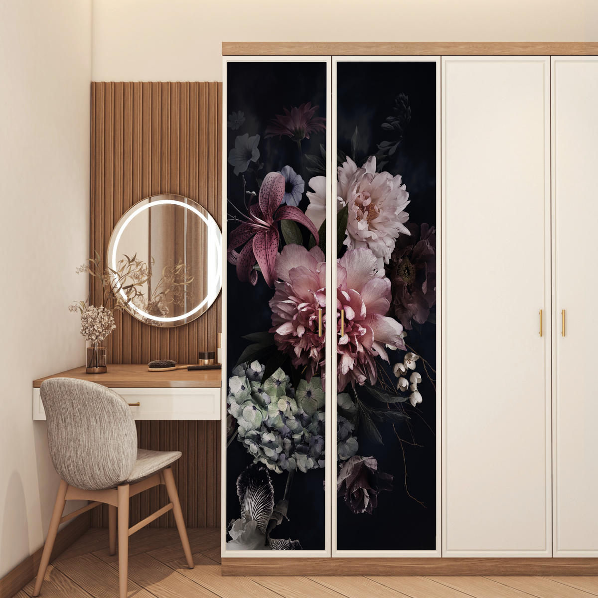 TÜRAUFKLEBER Blumen - Vintage - Pastell - Rosa - Weiß 85x215 cm - Türtapete - Altrosa, Kunststoff (85/0.1cm) - MuchoWow