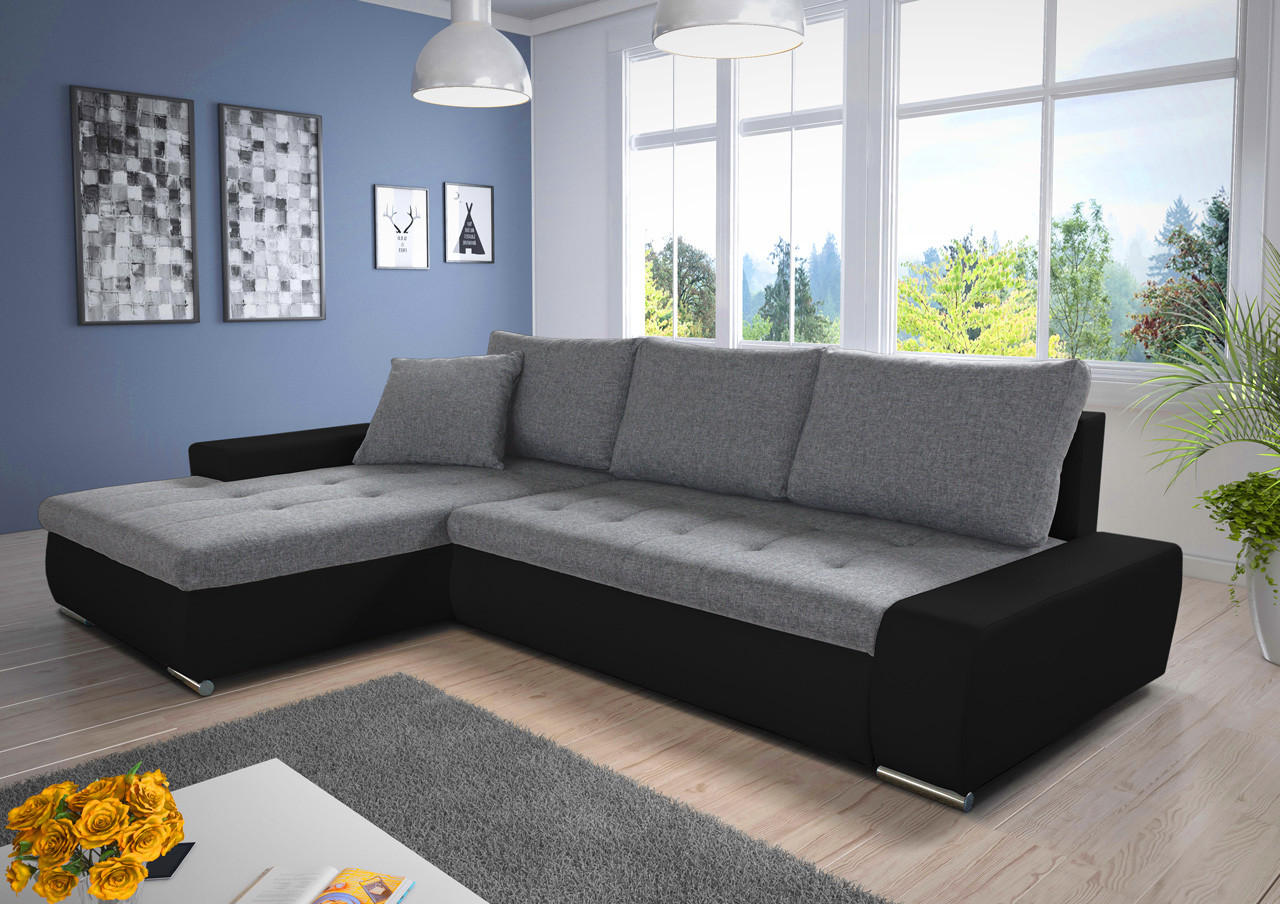 ECKSOFA Faris, Seite: Links - Schwarz/Grau, Holz/Textil (266/184cm) - Sofnet