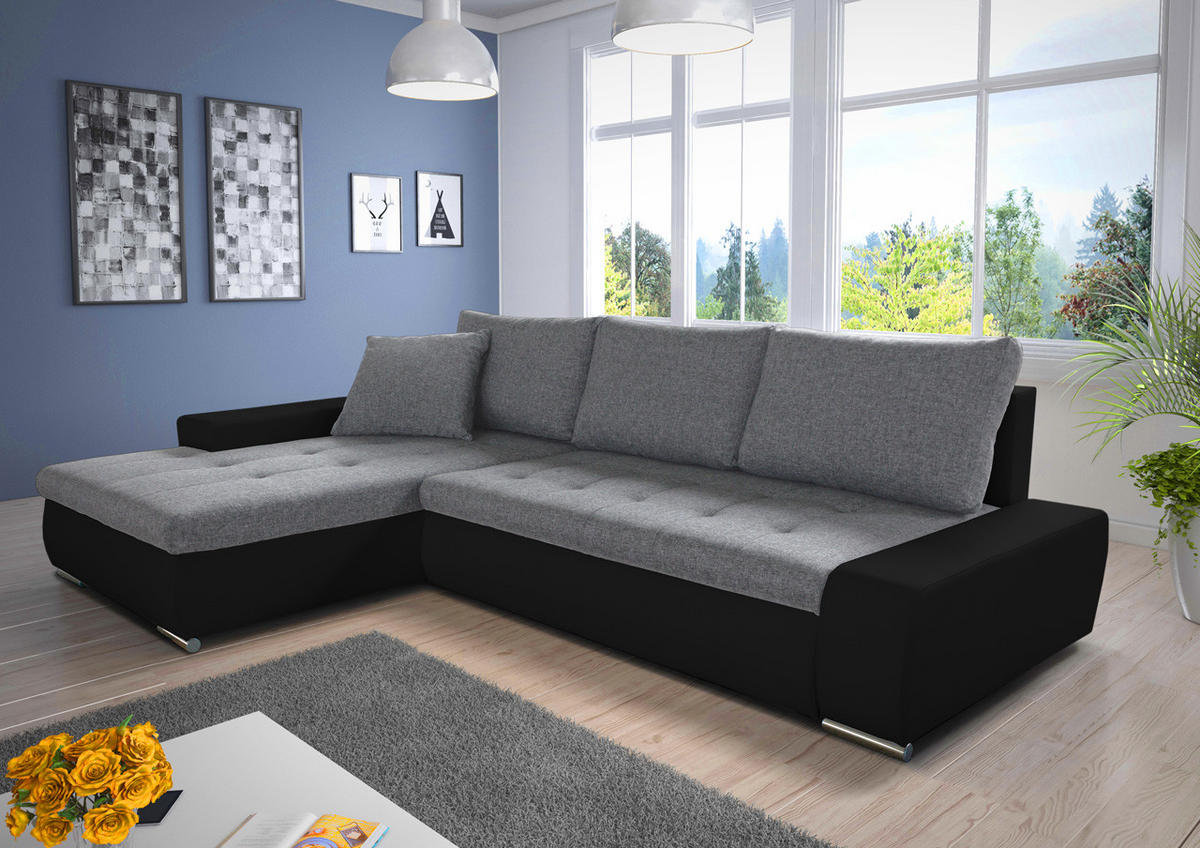 ECKSOFA Faris, Seite: Links - Schwarz/Grau, Holz/Textil (266/184cm) - Sofnet