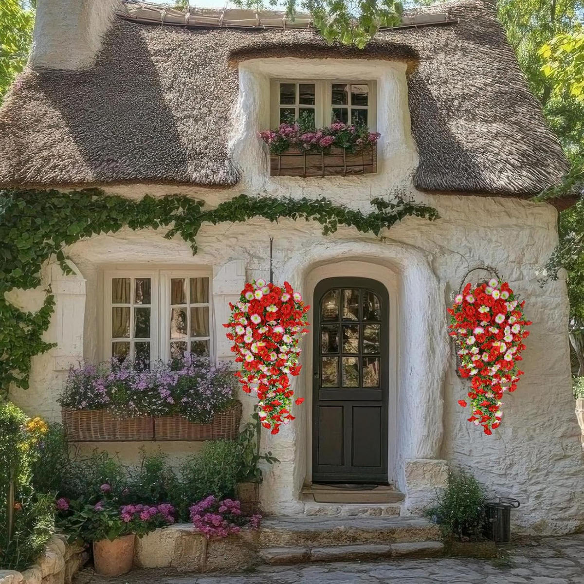 KUNSTBLUME 2 Stück Kunstblumen Veilchen Hängend - Dunkelrot, Kunststoff (75cm) - Kaket