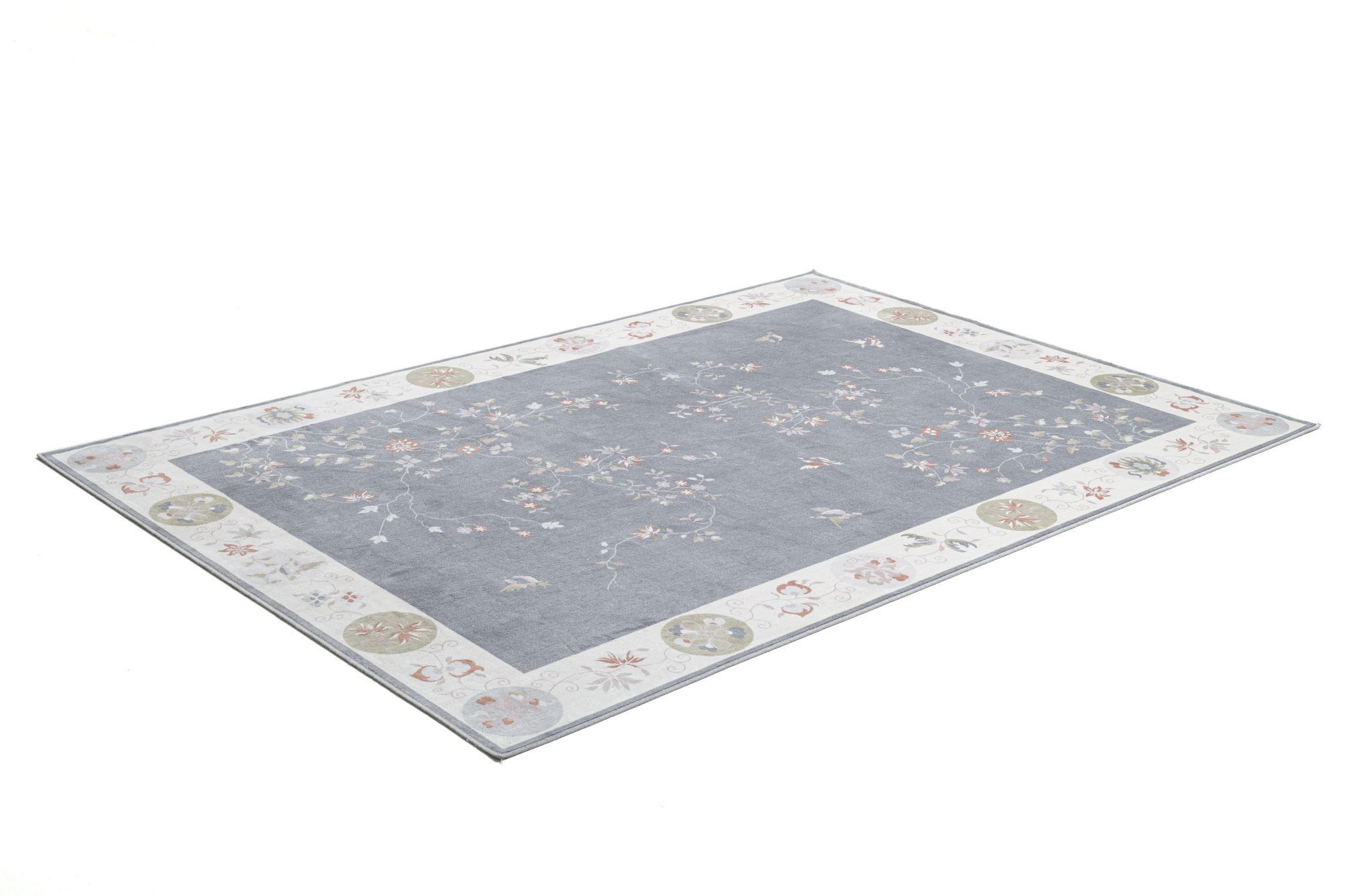 Thumbnail - Gino Falcone Flachwebeteppich, Grau, Textil, Floral, Rechteckig, 120x170 cm, Oeko-Tex®, für Fußbodenheizung geeignet, Te...