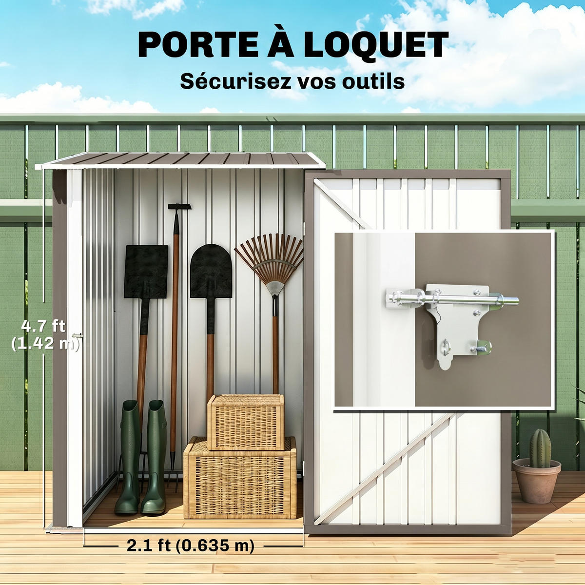 GERÄTEHAUS DE-16883 abschließbare Tür 1 m² Braun/Weiß - Braun, Metall (103/160/100cm) - ComfortXL