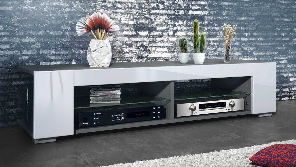 LOWBOARD Movie Weiß Hochglanz - Weiß Hochglanz, Holzwerkstoff (134.5/30.5/38.5cm) - Vladon