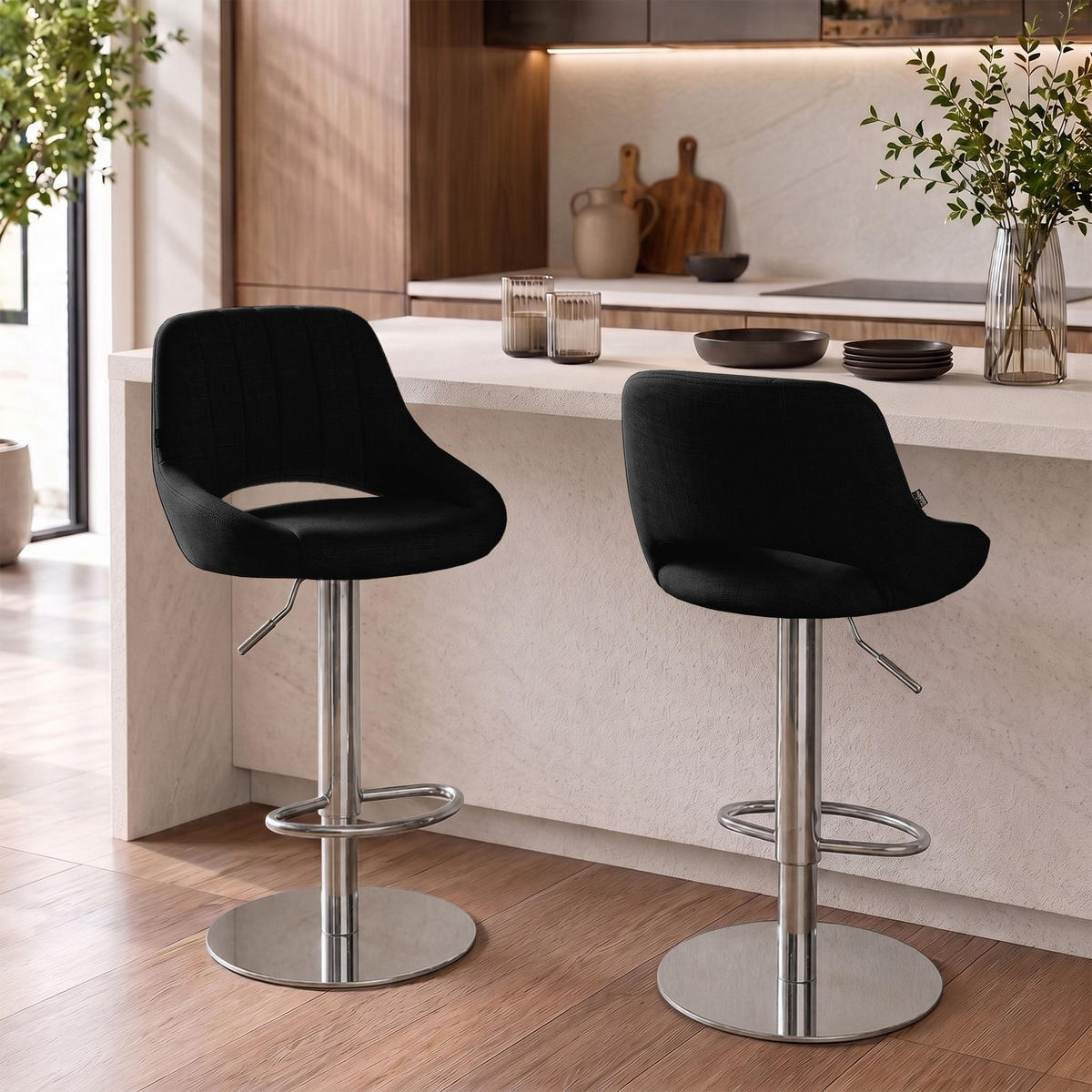 BARHOCKER 2 Stoff Dunkelgrau - Chromfarben/Dunkelgrau, Textil/Metall (47/83/48cm) - CLP