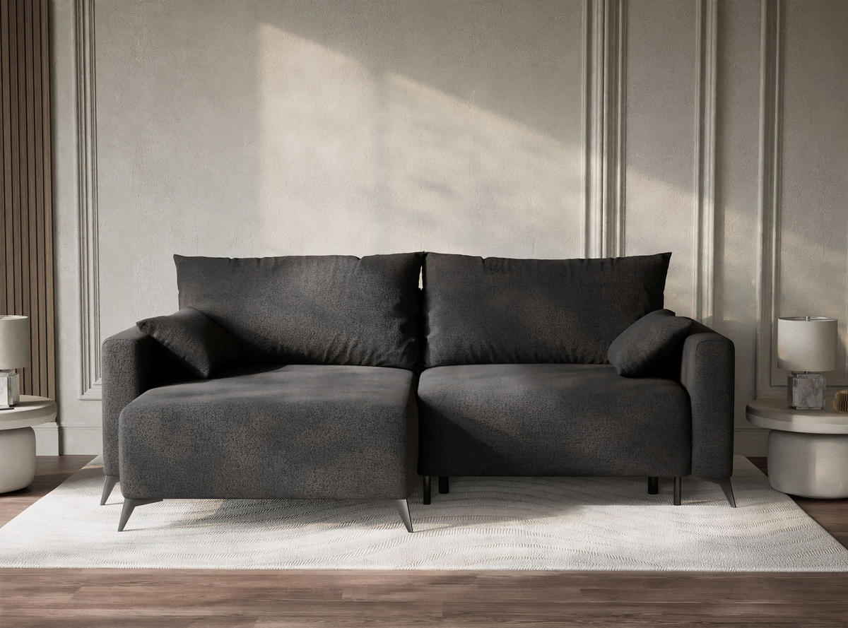 ECKSOFA MIT SCHLAFFUNKTION Leon Anthrazit Webstoff - Anthrazit/Schwarz, Holz/Holzwerkstoff (148/239cm) - Maison de Reve