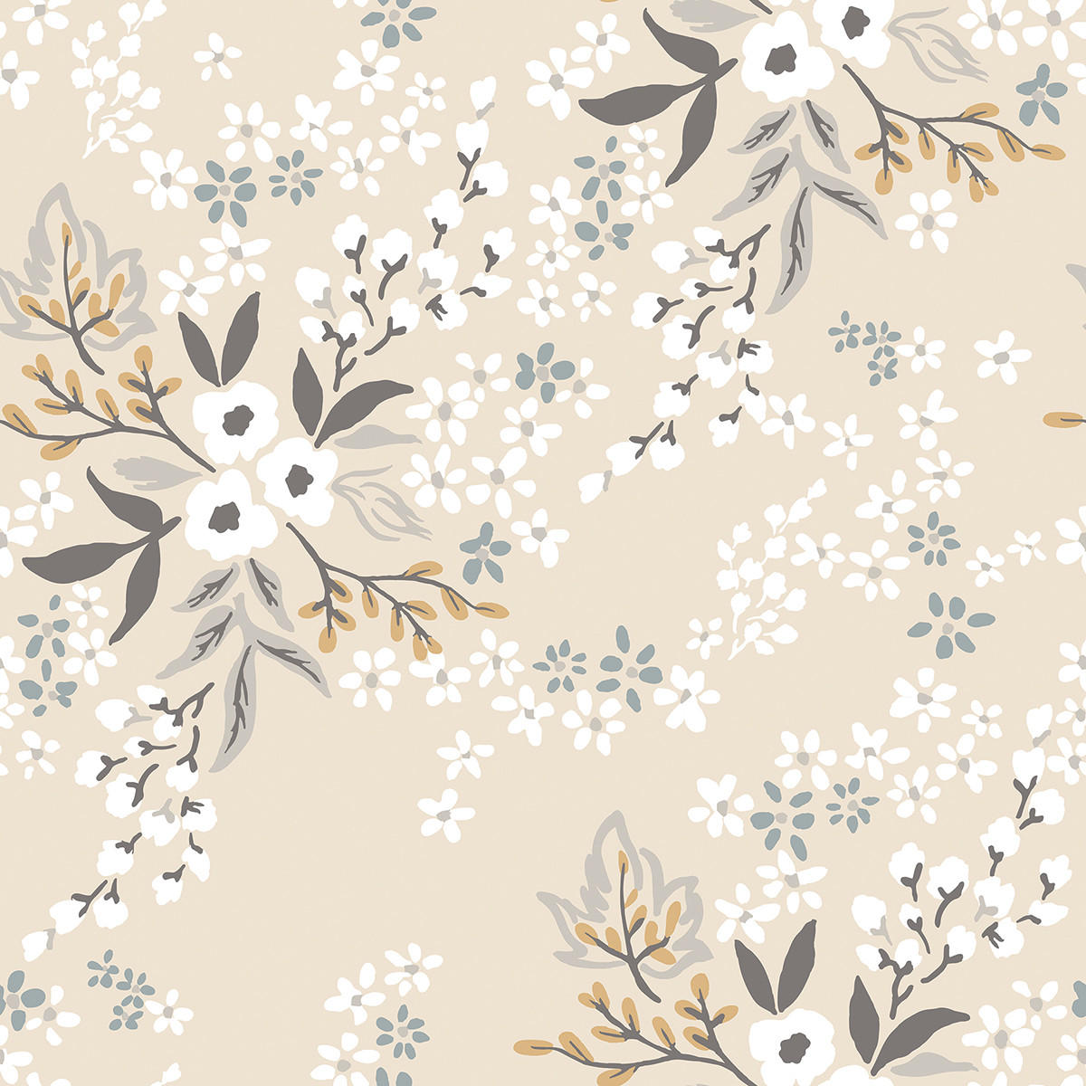 VLIESTAPETE Braylynn Blumen 50 cm x 10 m beige Hintergrund - Beige, Papier (50/1000cm) - Lilipinso