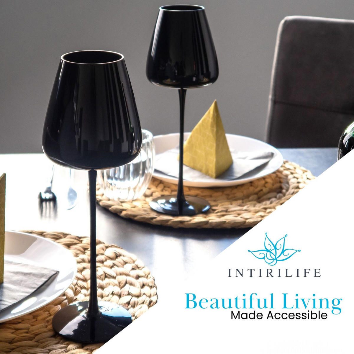 WEINGLAS-SET 500 ml (2er Set) - Schwarz, Glas (0.5L) - Intirilife