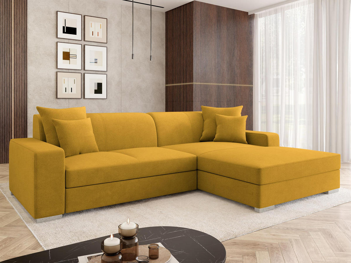 ECKSOFA Mexico, Seite: Rechts - Chromfarben/Currygelb, Holz/Kunststoff (263/178cm) - MIRJAN24