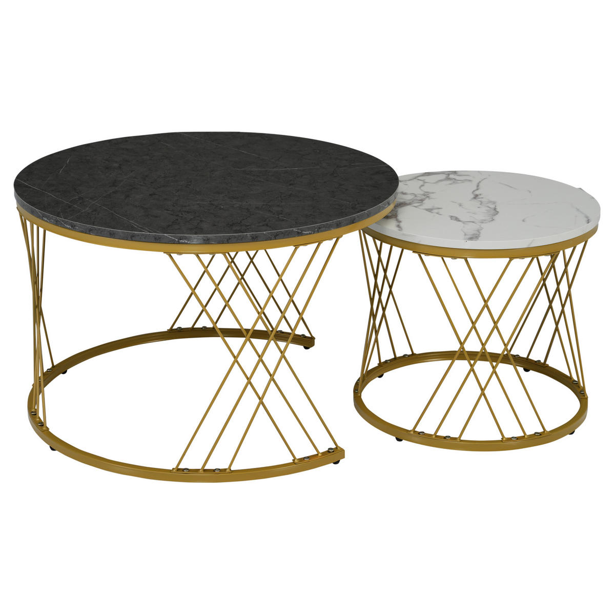 COUCHTISCH-SET 70/45 cm mit Marmordekor & Nesting-Funktion - Grau, Holzwerkstoff (70/70/45cm) - BEAOK