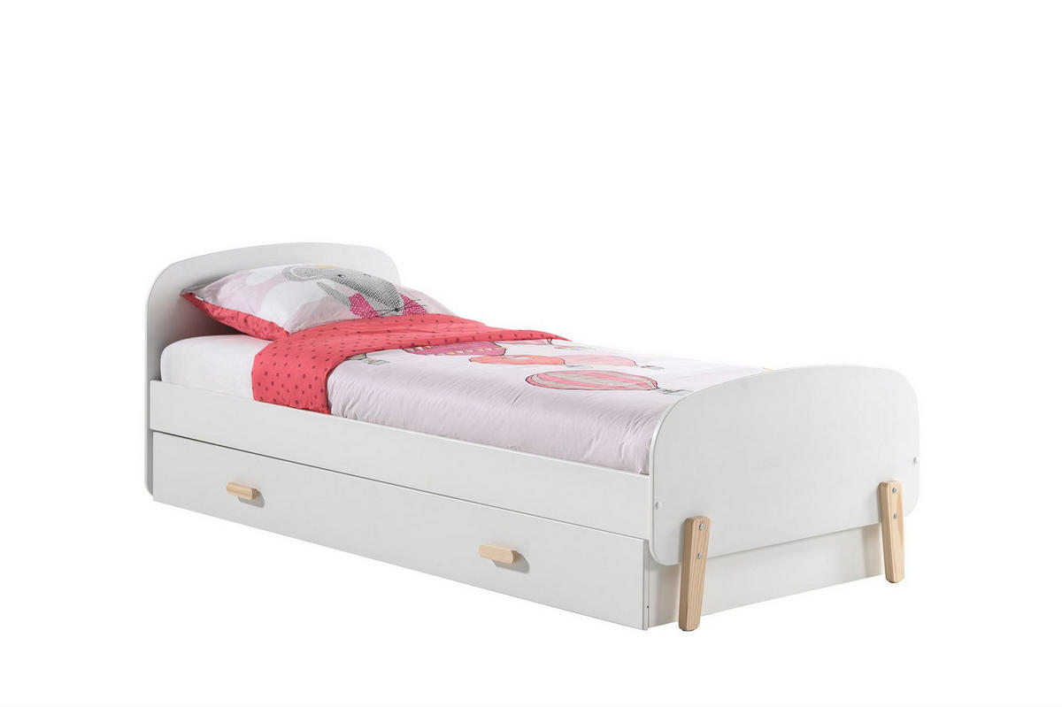 EINZELBETT Karilynn 206x73x95 aus MDF+Massivholz in Weiß - Beige, Holzwerkstoff (90/200cm) - 58aufmkessel