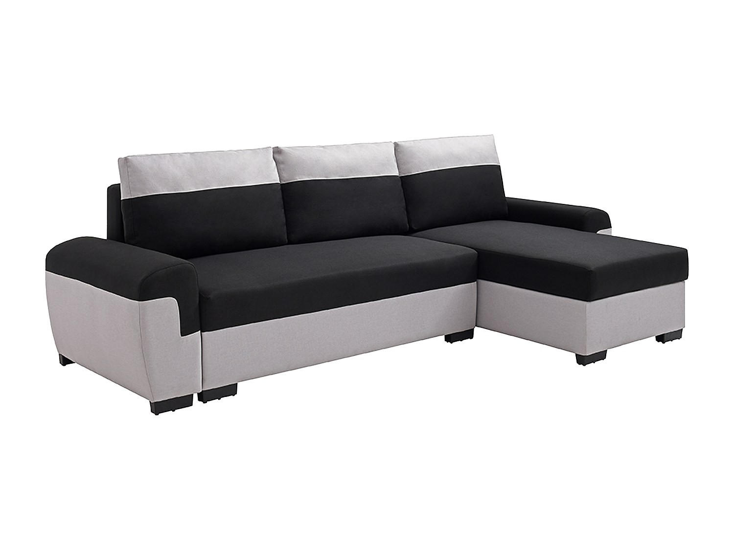 ECKSOFA mit Schlaffunktion - Ecke wechselbar - Stoff - Schwarz & Hellgrau - GABY II - Schwarz, Textil (264/145cm) - Vente-Unique