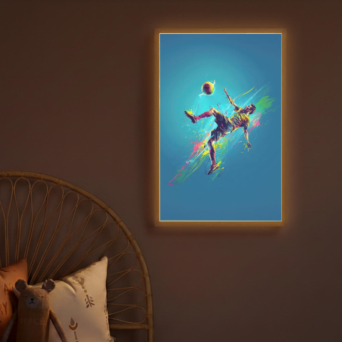NACHTTISCHLAMPE MIT AKKU Fußballer - Farbspritzer - Farbenfroh - Ball 40x60 cm - Blau, Holzwerkstoff (8/40/60cm) - OnlyWow