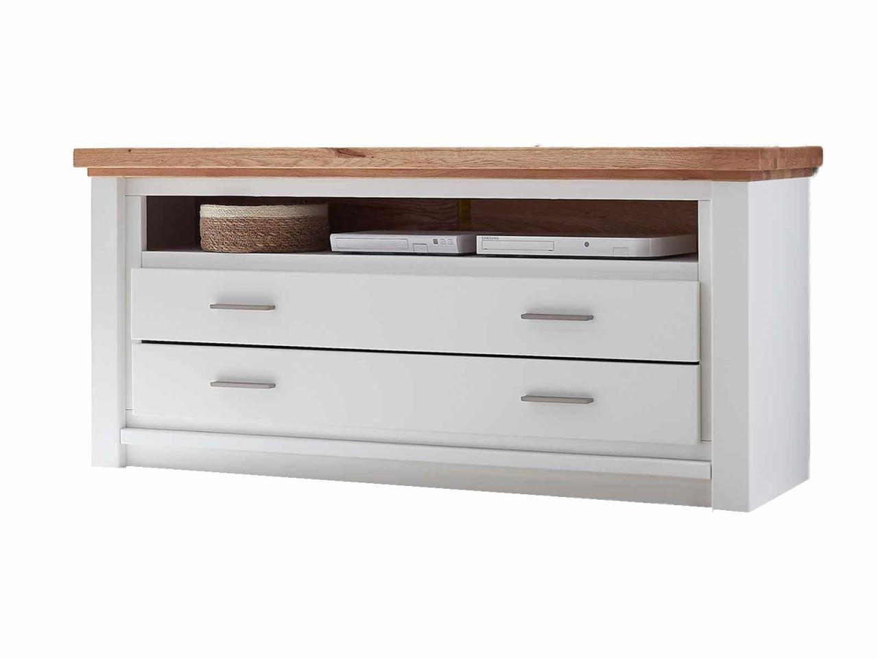 TV-LOWBOARD weiß Olbia Wildeiche 141/45/67 cm - Weiß/Braun, Holz (141/67/45cm) - Casamia Massive Möbel