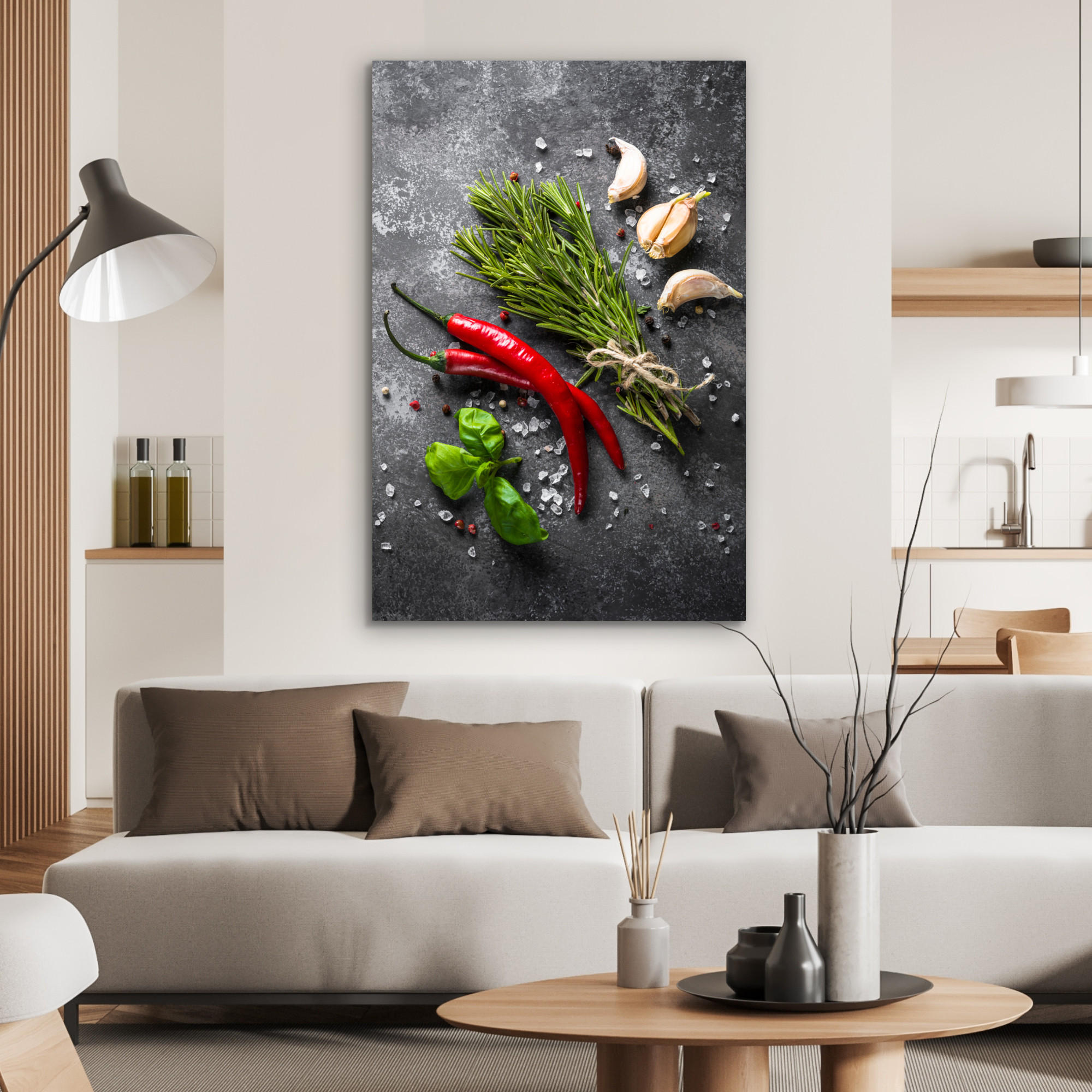 METALLBILD Pfeffer - Kräuter - Gewürze - Beton 60x90 cm - Dunkelgrau, Metall (60/90cm) - MuchoWow