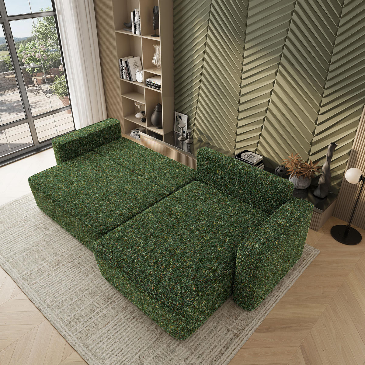 ECKSOFA BELARO BL Grün Chenille mit Schlaffunktion - Grün, Holz/Textil (280/162cm) - MASSENO