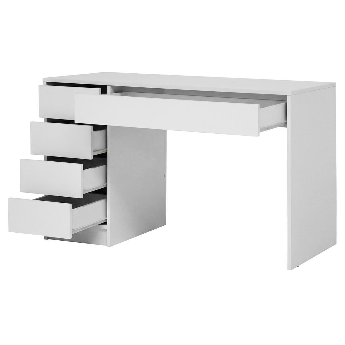 SCHREIBTISCH Malta mit 5 Schubladen, grifflos, Weiß - Weiß, Holzwerkstoff (57/120/75.5cm) - Beautysofa
