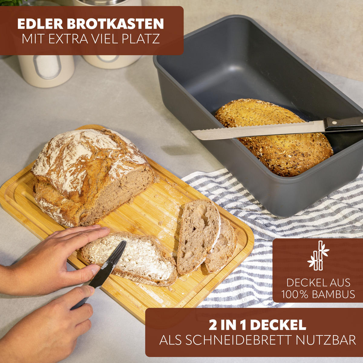 BROTAUFBEWAHRUNGS-SET 2tlg., Kunststoff, Metall, grau - Grau, Kunststoff (40/12.5/23cm) - eluno