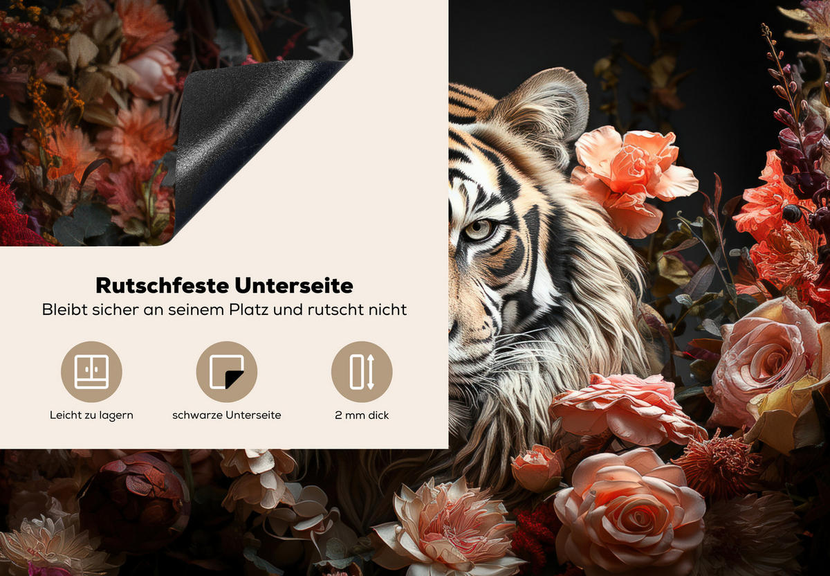 HERDABDECKPLATTE Tiger - Tier - Natur - Floral - Botanisch 75x52 cm - Orange, Kunststoff (75/0.2/52cm) - MuchoWow
