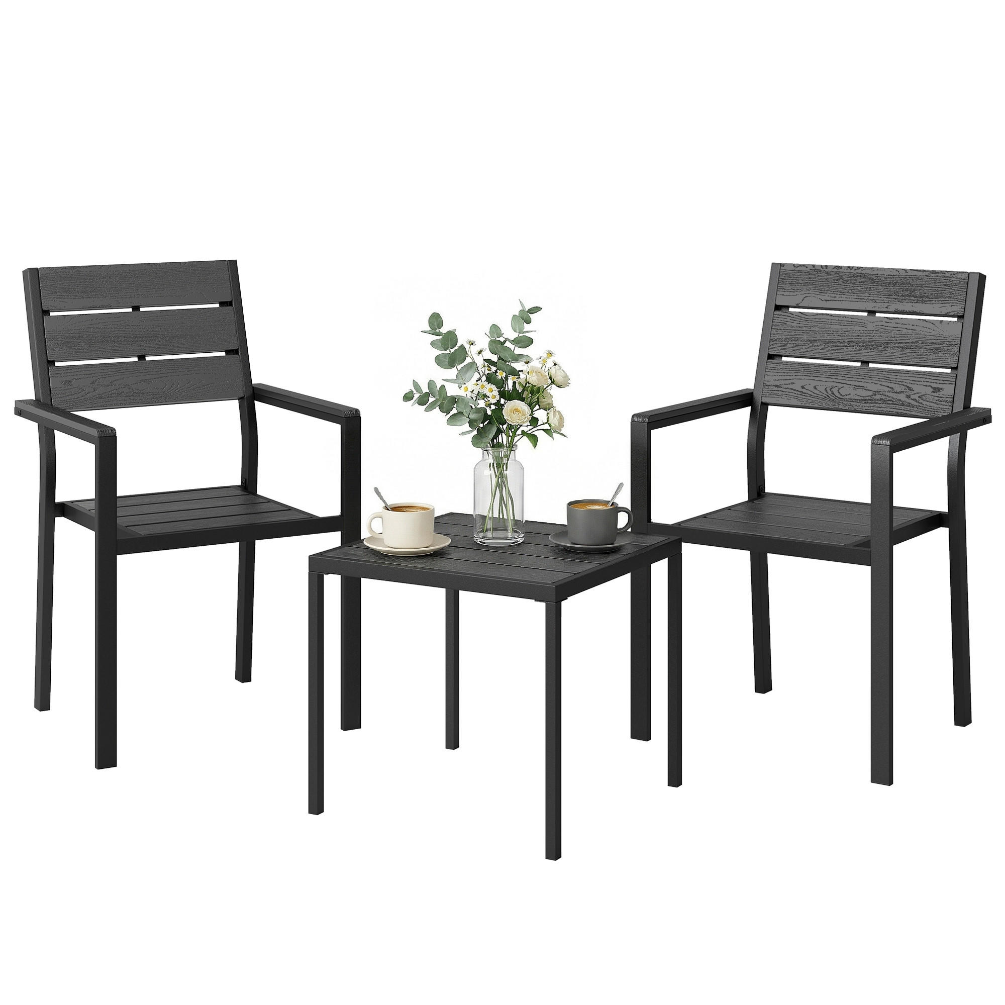 GARTEN-BEISTELLTISCHSET Schwarz 3 Stück - Schwarz, Metall (56/56/91cm) - GiPP