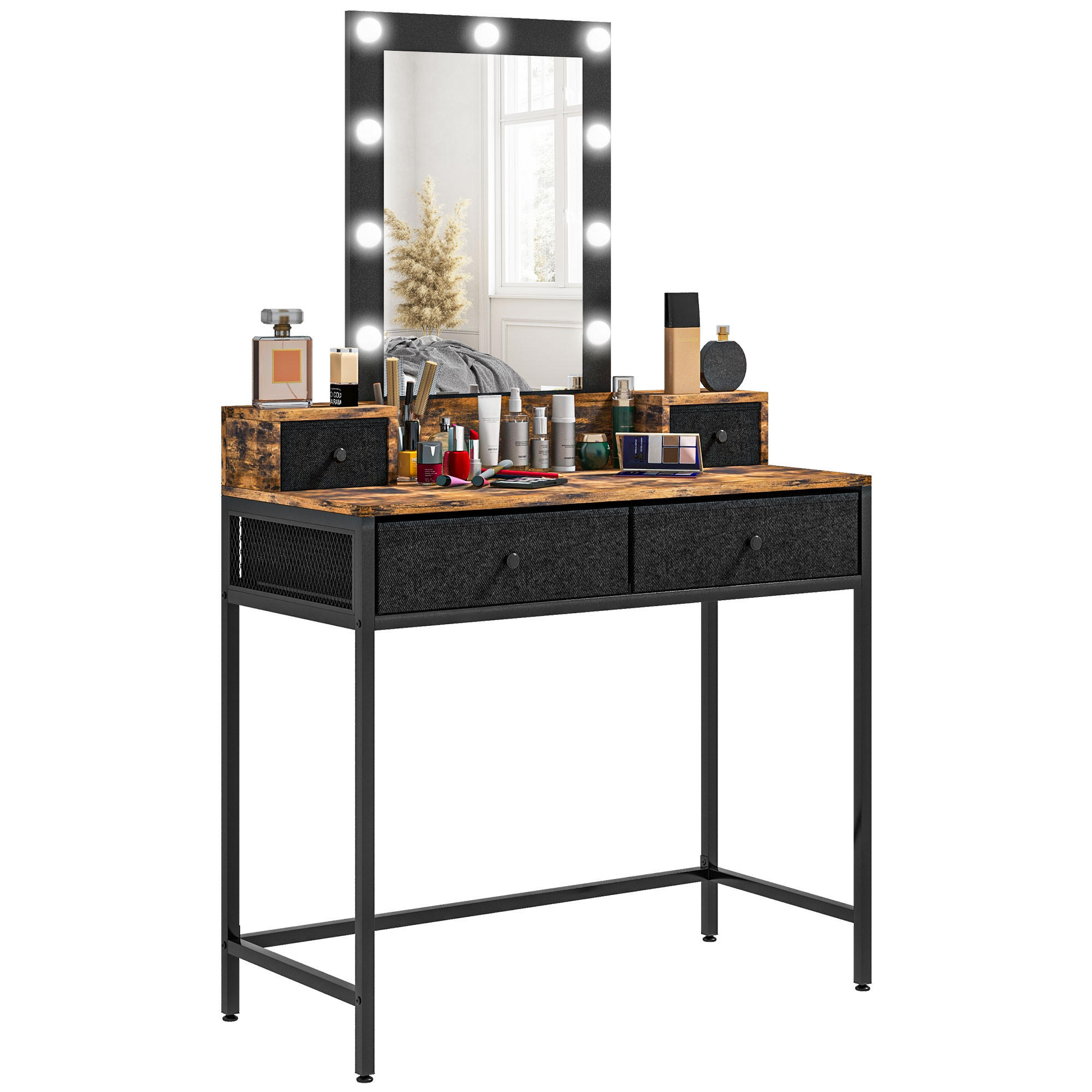 SCHMINKTISCH DE-18291 Dunkles Holz/Schwarz - Braun, Holzwerkstoff (40/148/90cm) - ComfortXL