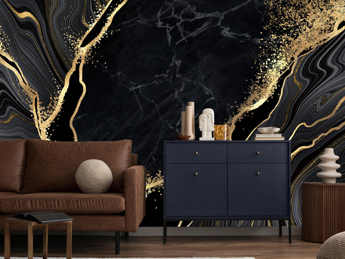 FOTOTAPETE Abstrakter Marmor Muster Glamour 350x256 - Gelb/Beige, Papier (350/256cm) - Muralo