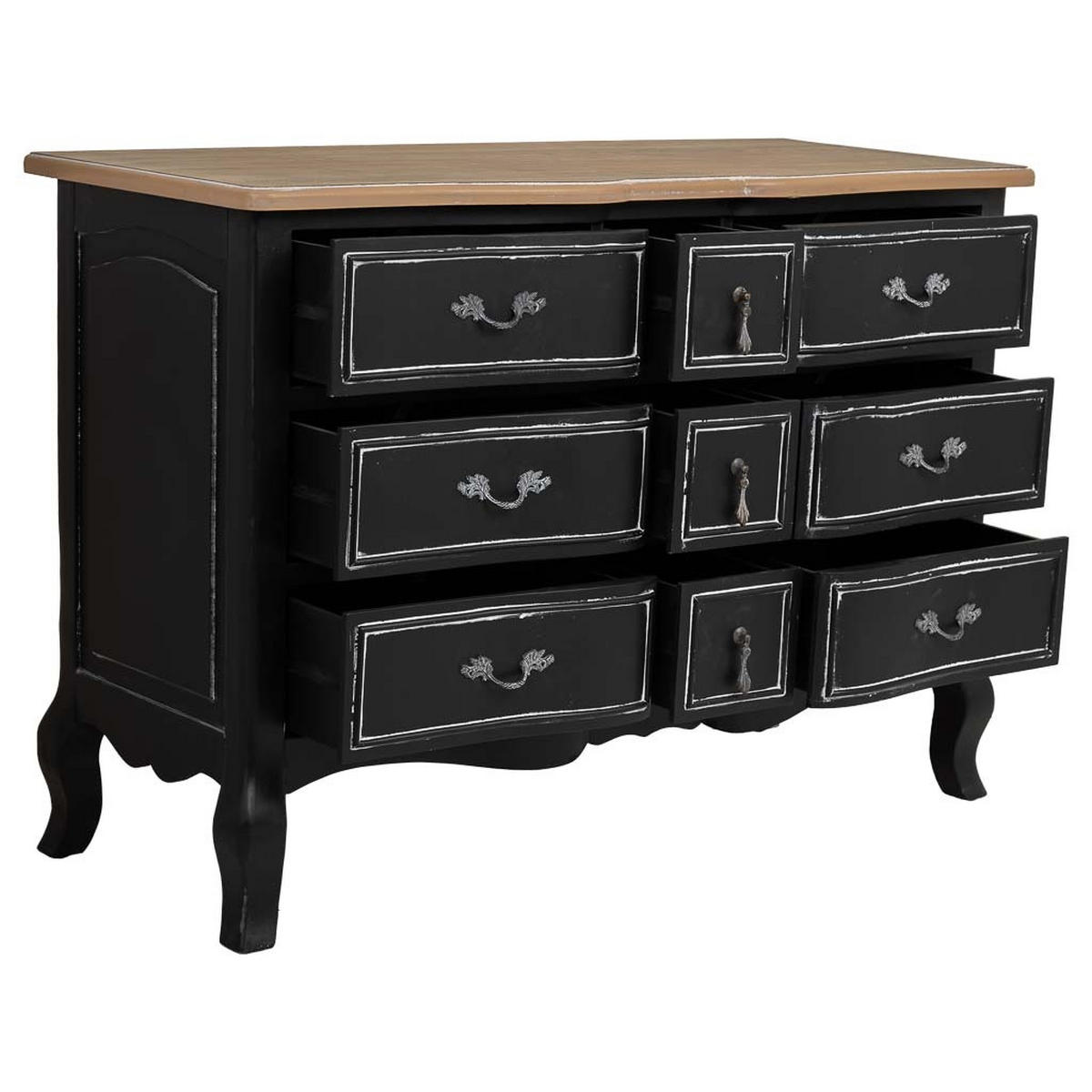 LACKIERTE Holzkommode mit 9 Schubladen 120x51x84 cm - Schwarz, Holz (120/84/51cm) - Wanderlust