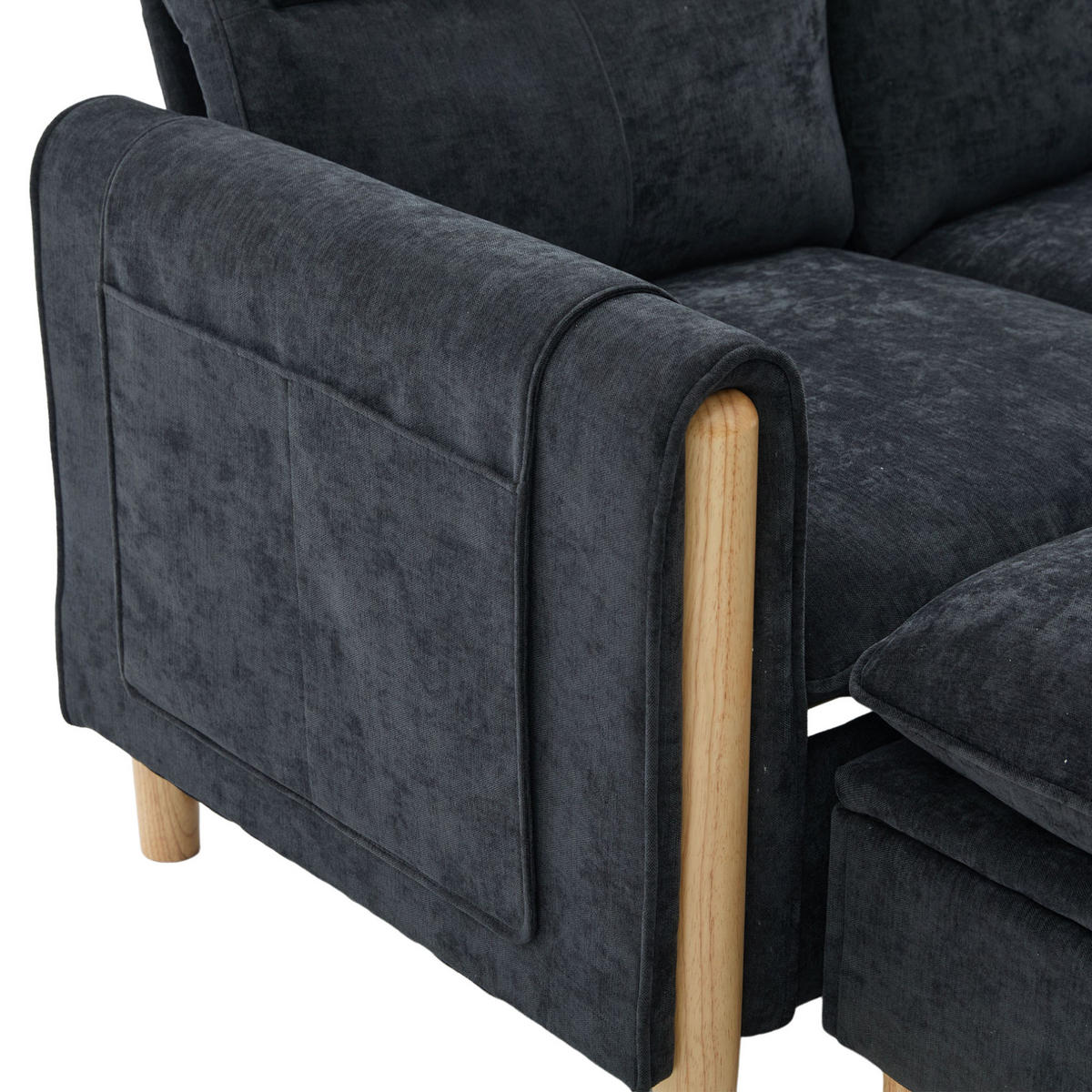 SOFA 201/77/86 cm in Schwarz mit Stauraum und Chenillebezug - Schwarz, Textil (77/86/201cm) - Flora Grace