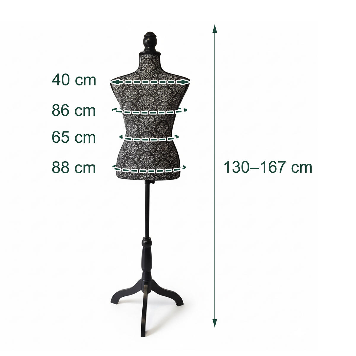 MANEKÝNKA - čierna, drevo/textil (41/167/34cm) - Relaxdays