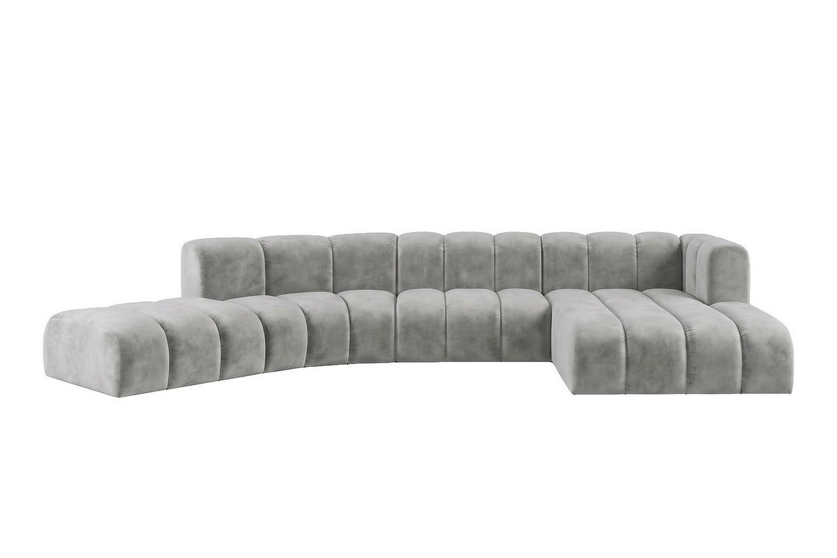 ECKSOFA Modulares In L-Form, Velvet-Stoff Riviera, Grau, Rechts, GRAND Round - Grau, Holz (445/179cm) - Kaiser Möbel
