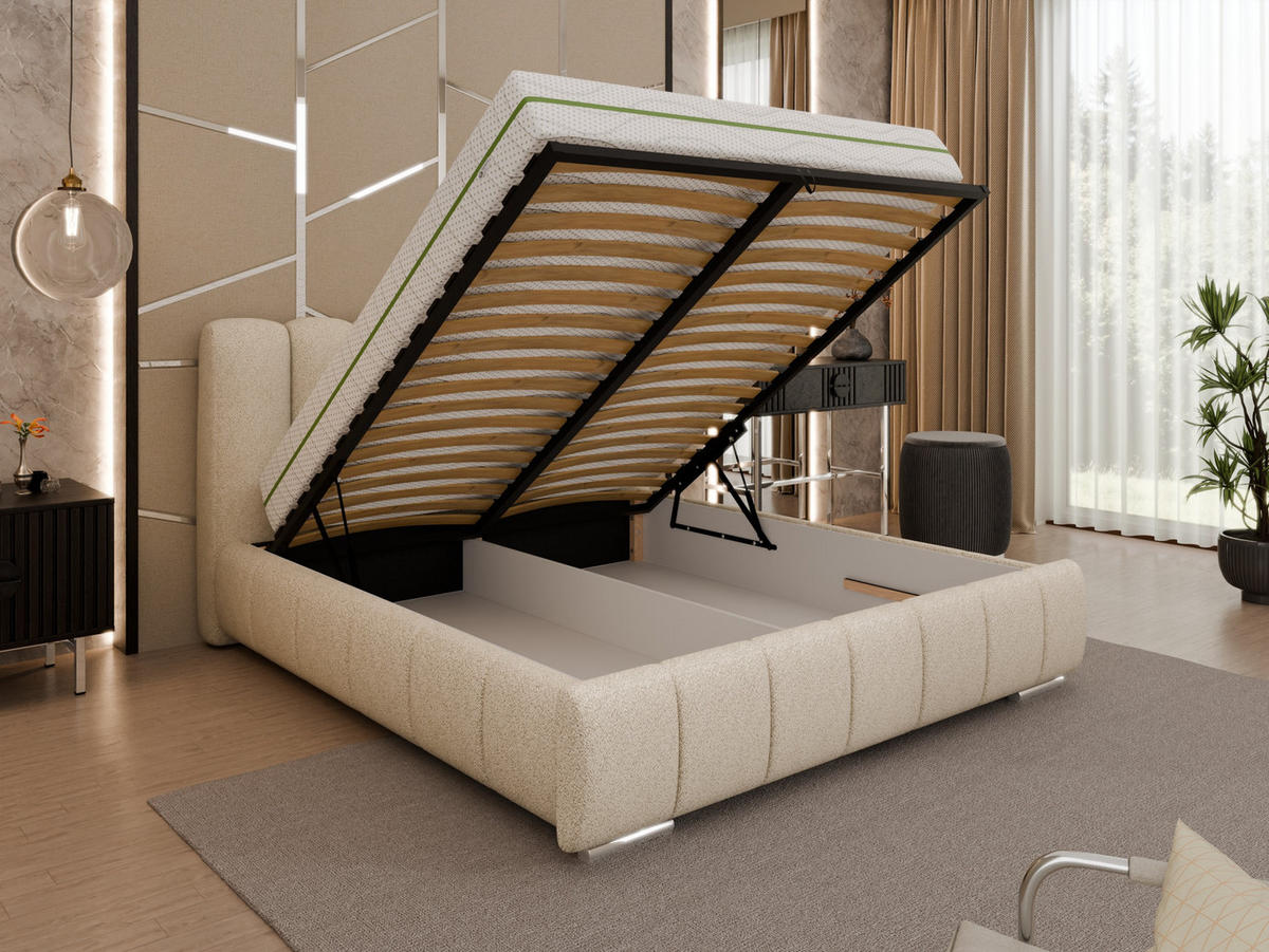 POLSTERBETT Zaira 160x200cm – Elegantes Polsterbett für modernen Wohnstil , ZONIERTE MULTI-TASCHEN-FEDERKERN (24cm), beige - Beige, Holz (160/200cm) - Panda Möbel