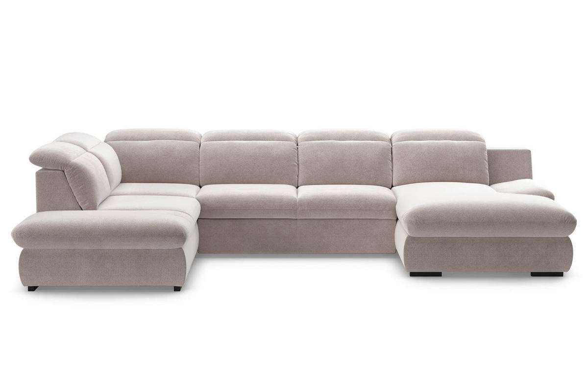 WOHNLANDSCHAFT mit Schlaffunktion und Bettkasten, verstellbare Kopflehnen - Beige/Schwarz, Kunststoff/Textil (341/80/218cm) - Cotta