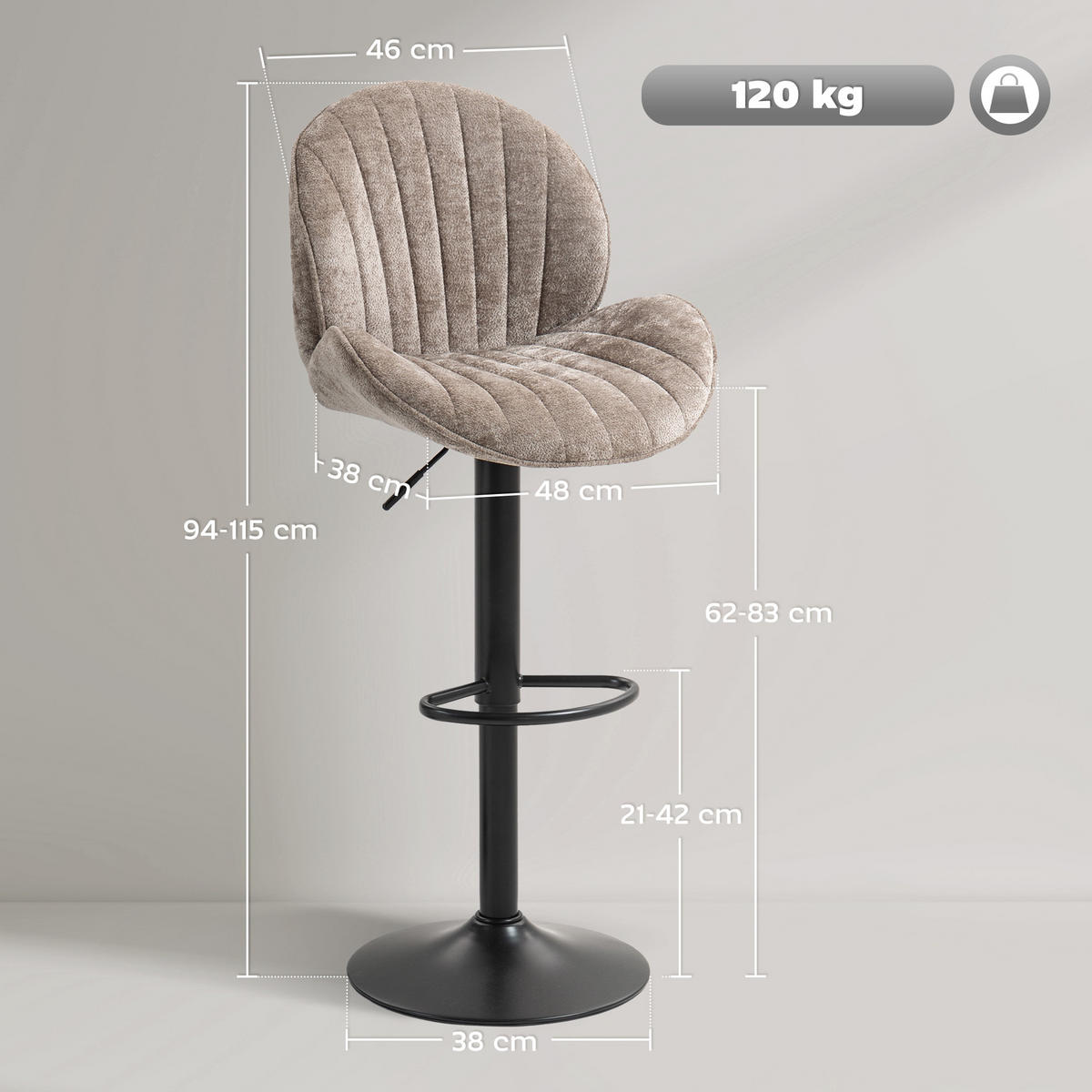 BARHOCKER 2er-Set DE-14773 muschelförmig & höhenverstellbar Braun - Braun, Metall (48/115/50cm) - ComfortXL