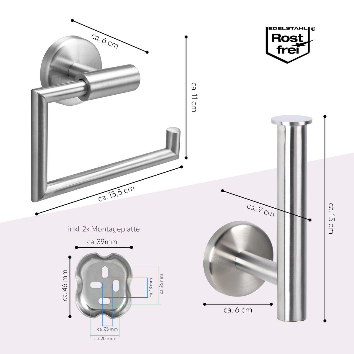 TOILETTENPAPIERHALTER PIAZZA 2er Set, Edelstahl - Chromfarben, Metall (15.5/11/6cm) - bremermann