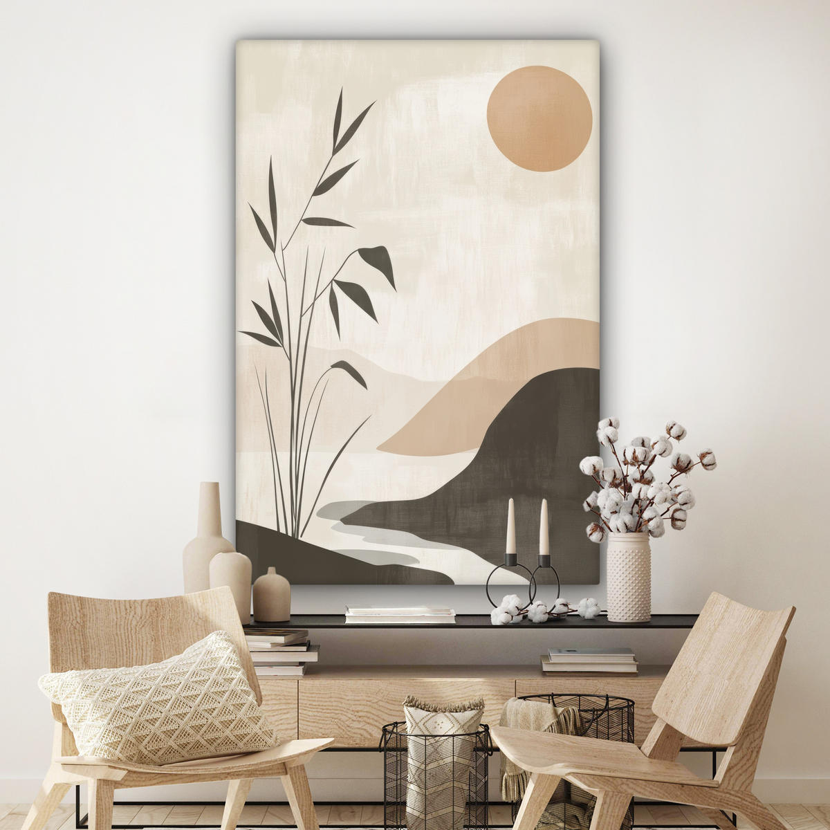 SLIKA NA PLATNU Japandi 90x140 cm - konjak, tekstil (90/140cm) - MuchoWow