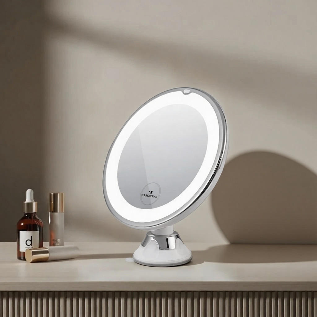 KOSMETIKSPIEGEL mit Beleuchtung mit Saugnapfes Weiß φ17,5 cm - Weiß, Glas (17.5/20/17.5cm) - EMKE