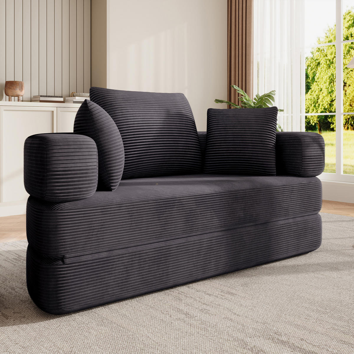 SCHLAFSOFA 173/88/60 cm Schwarz mit 3 Kissen - Schwarz, Textil (176/40/173cm) - Oxeza