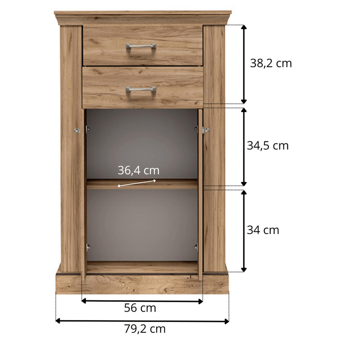 KOMMODE Antica New AN-3 82 x 127 x 42 cm Kraft Gold - Wildeiche, Holzwerkstoff/Metall (82/127/42cm) - Koseto