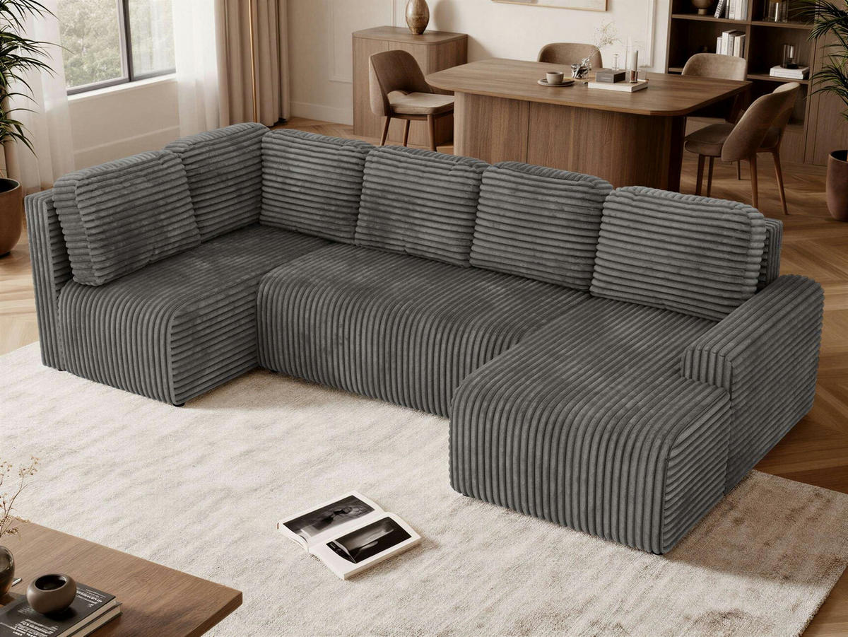 SEDACÍ SOUPRAVA NESSARO COR U Šedá Manšestr - Vlevo - šedá/černá, textil/plast (307/92/151cm) - MKS