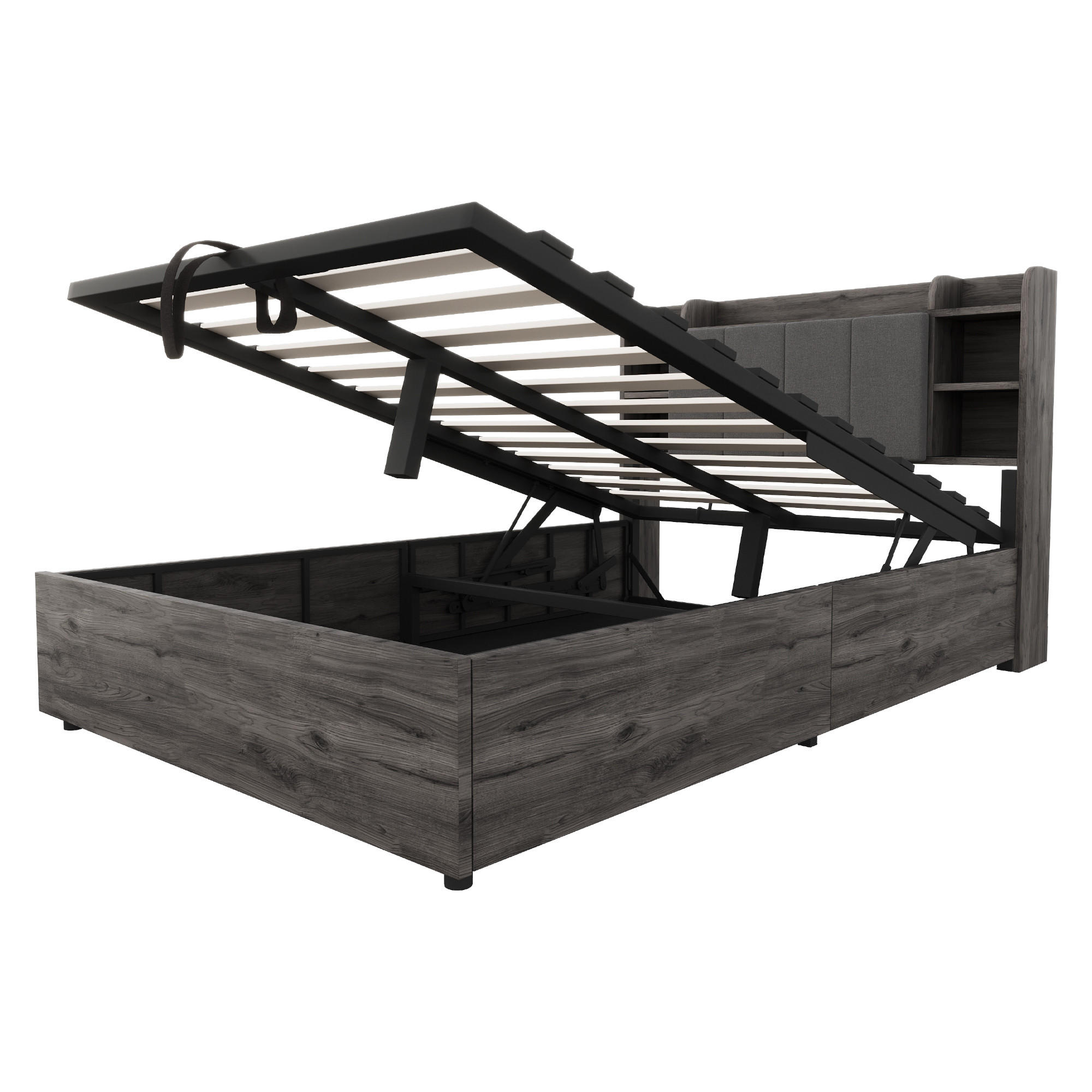 POLSTERBETT 140/200 cm Grau mit Stauraum, Ausgestattet mit USB und Tape-C-Steckdose - Grau, Holz (140/200cm) - Oxeza