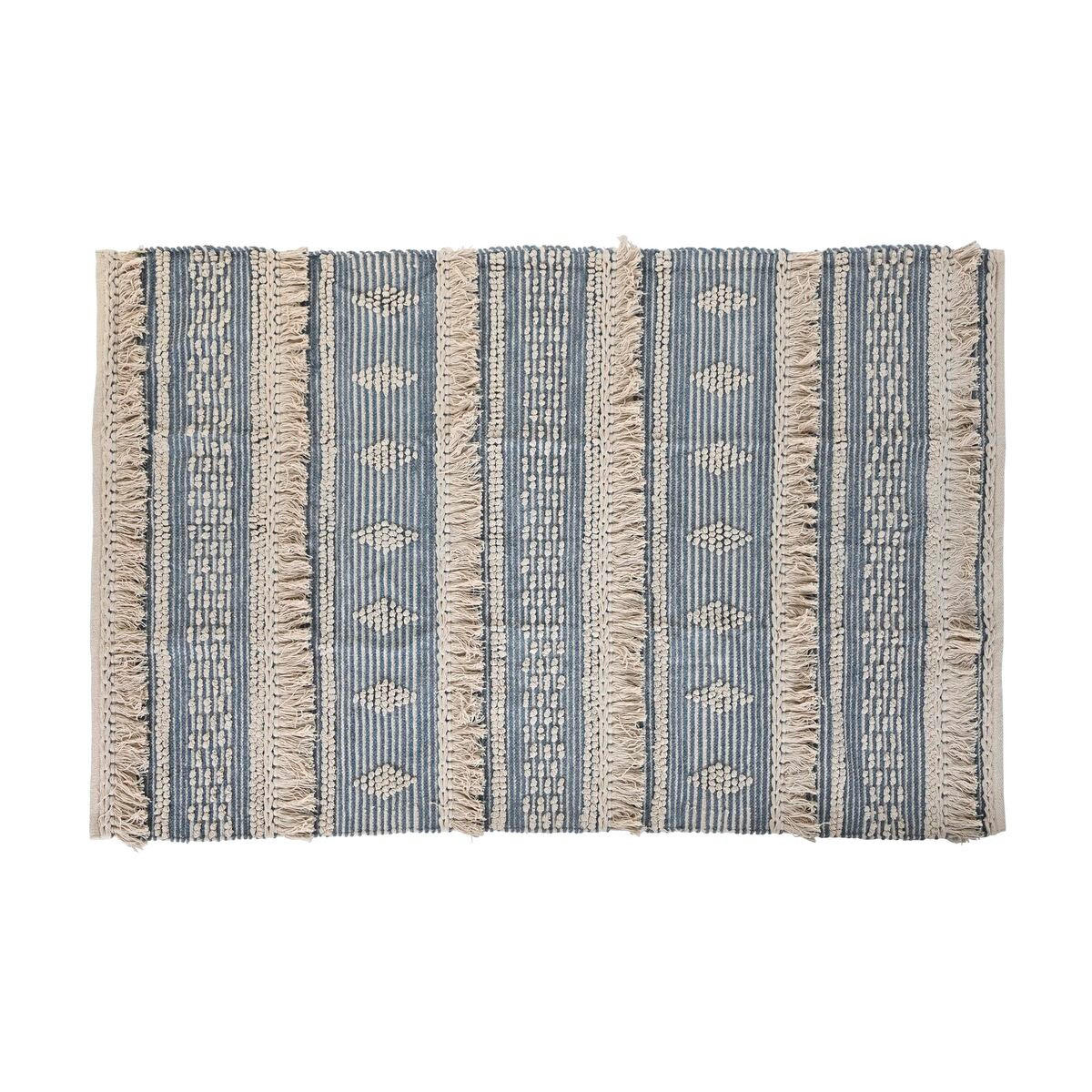 TEPPICH 180 x 120 x 2 cm Blau Baumwolle Weiß Boho - Weiß, Naturmaterialien (120/180cm) - DKD Home Decor