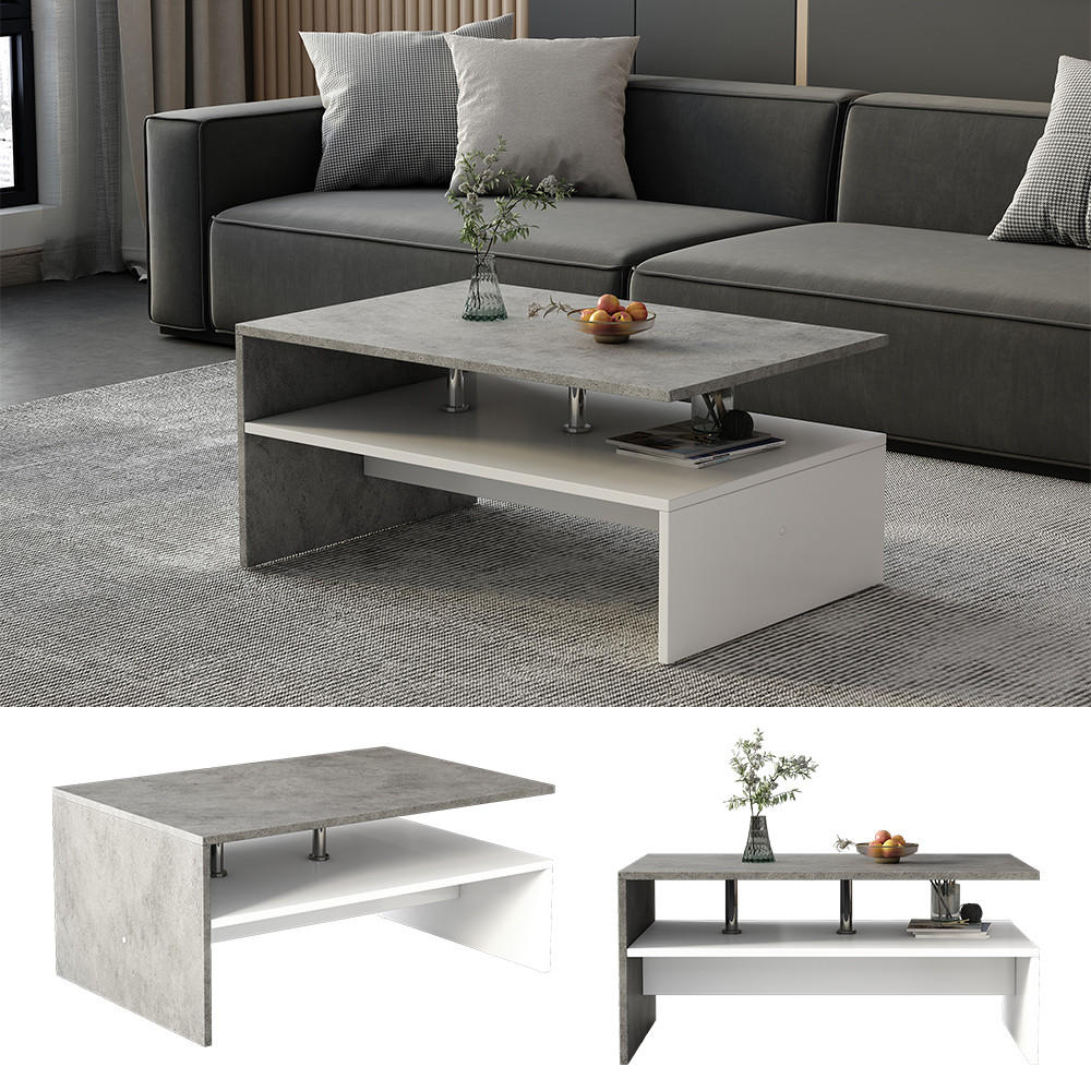 COUCHTISCH Mike Beton 90 x 60 cm - Schieferfarben/Weiß, Holzwerkstoff (60/90/42cm) - Vicco