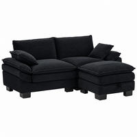 SOFA 2-Sitzer mit Hocker 190 x 132 cm Cord Schwarz - Schwarz, Kunststoff (132/190cm) - Meubliv