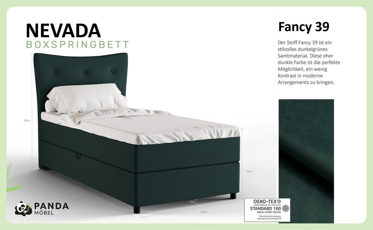 BOXBETT Nevada 100x200 cm Polsterbett mit hochwertiger Bonell-Matratze und Topper - grün - Grün, Holz (100/200cm) - Panda Möbel