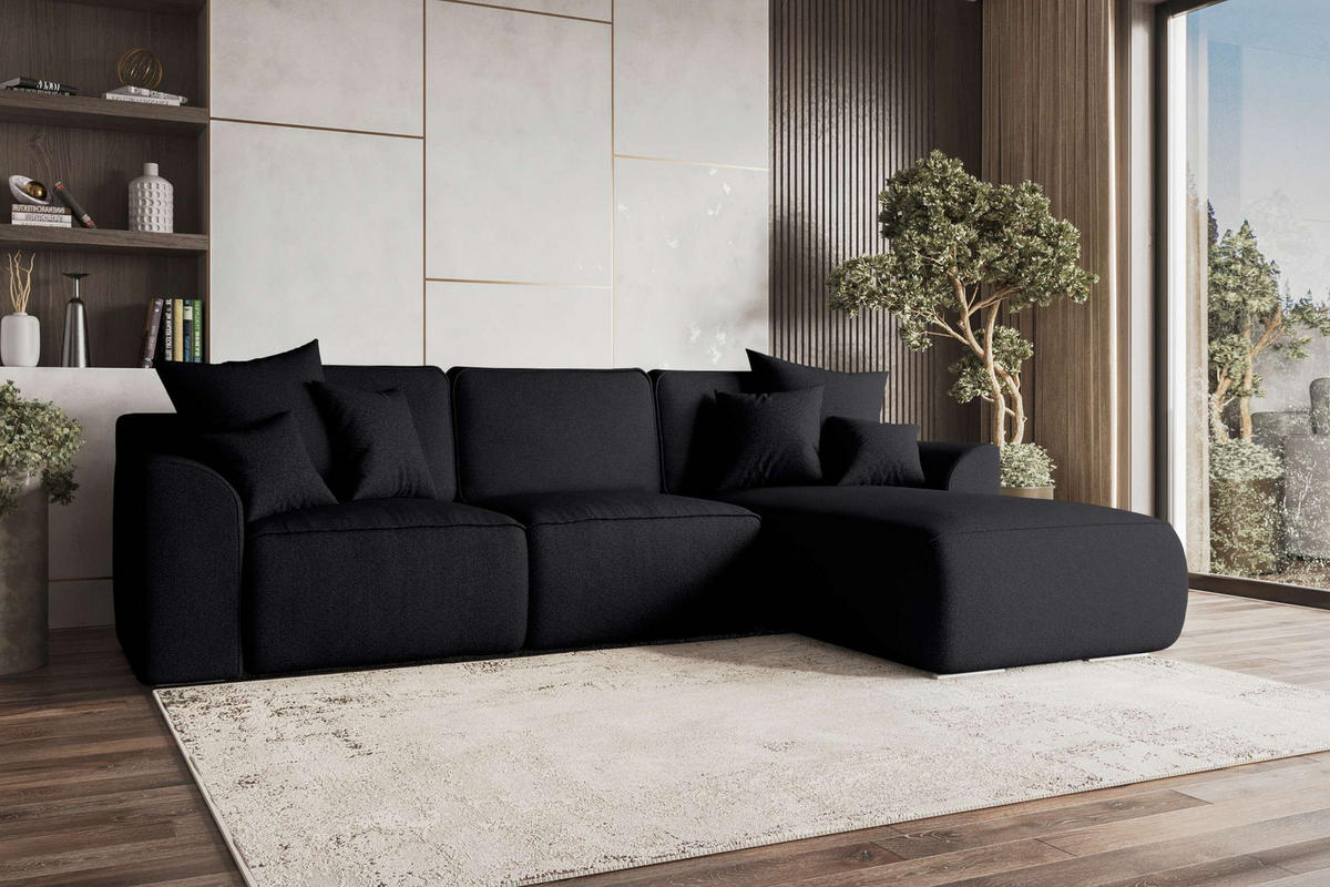 ECKSOFA GUSTO Strukturstoff Schwarz Rechts inkl. Schlaffunktion - Chromfarben/Schwarz, Kunststoff/Textil (295/194cm) - 99rooms