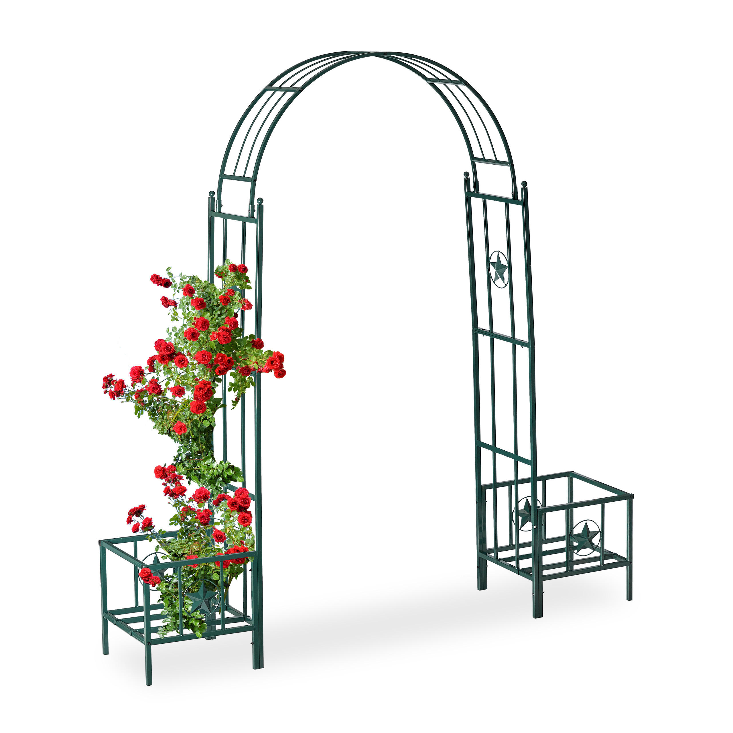 Relaxdays OBLOUK Tmavě zelený kov práškově lakovaný s vložkami do truhlíků 226 cm