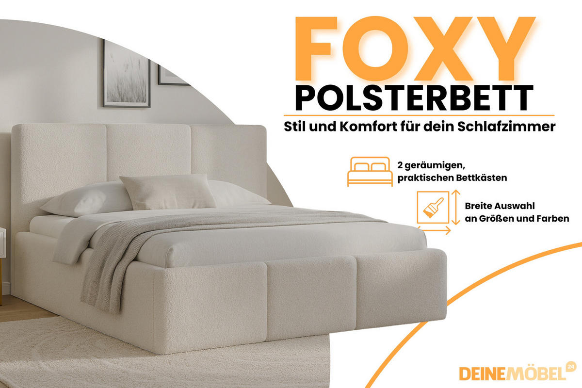 POLSTERBETT FOXY 140/200 in Boucle Ecru - Ecru, Holz/Holzwerkstoff (140/200cm) - Deine Möbel 24