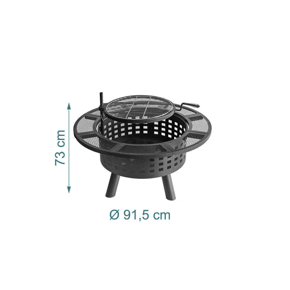 FEUERSCHALE Schwarz Stahl Deckel Ø 91,5 cm - Schwarz, Metall (91.5/73/91.5cm) - Relaxdays
