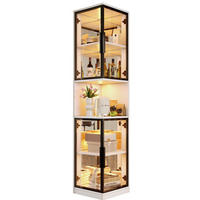 HIGHBOARD mit LED-Beleuchtung 42/44/205 cm – mit 2 Glastüren und Spiegelfront - Weiß, Holzwerkstoff (42/205/44cm) - BEAOK