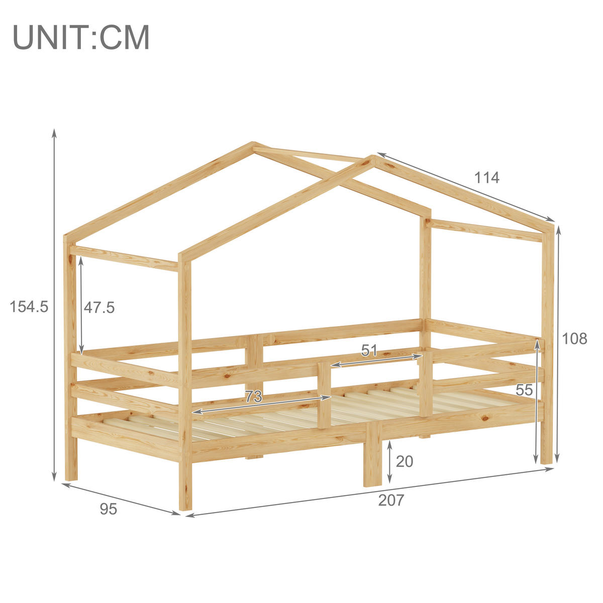 HAUSBETT 90/200 cm mit Rausfallschutz, DE-41909, in Naturholz - Naturfarben, Holzwerkstoff (90/200cm) - ComfortXL